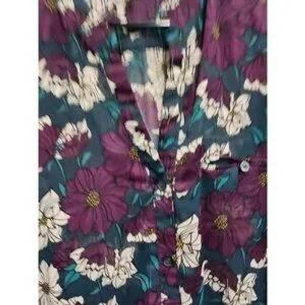 KUT from the Kloth Floral Button Up Blouse Womens Large Purple Sheer BOHO Office - Picture 2 of 11